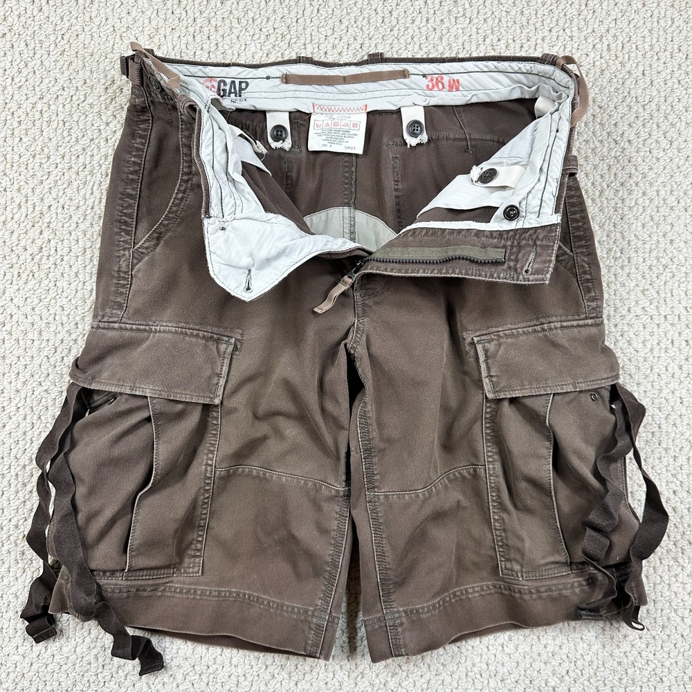 Vtg Gap Cargo Shorts Mens 36 Brown Baggy Fit Heavyweight Military Straps Y2K